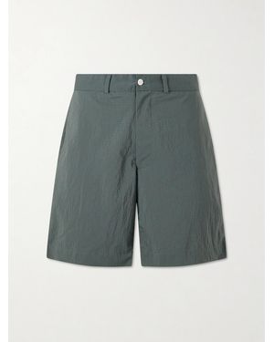 Beams Plus Straight-Leg Checked Seersucker Shorts - Blue