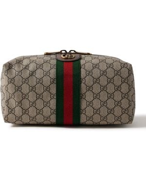 Gucci Savoy Leather-Trimmed Coated-Canvas Jacquard Wash Bag - Brown