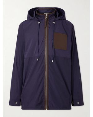 Loewe Paula's Ibiza Logo-Debossed Leather-Trimmed Ripstop Hooded Jacket - Blue