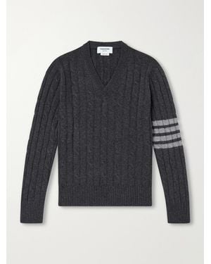 Thom Browne 4-Bar Stripe Cable-Knit Cashmere Sweater - Blau
