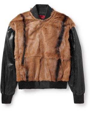 424 City Striped Goat Hair And Leather Bomber Jacket - Brown