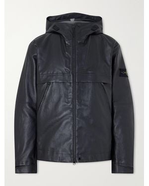 Stone Island Logo-Appliquéd Leather Hooded Jacket - Black