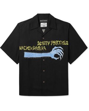 Wacko Maria Neck Face Convertible-collar Printed Tm Lyocell Shirt - Black