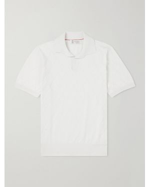 Brunello Cucinelli Open-Collar Knitted Cotton Polo Shirt - White