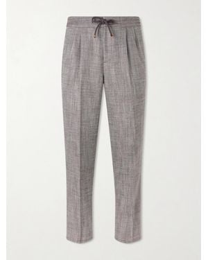 Brunello Cucinelli Straight-Leg Pleated Herringbone Trousers - Grey