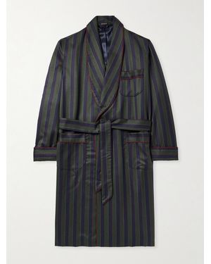 Rubinacci Belted Striped Wool-Twill Robe - Blue