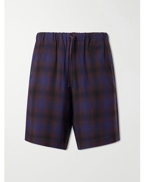 Dries Van Noten Wide-Leg Checked Twill Shorts - Blue