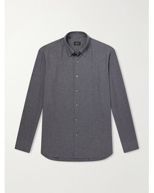 Brioni Houndstooth Woven Cotton Shirt - Gray