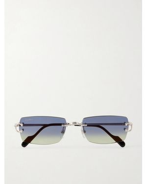 Cartier Squared-Frame Metal Sunglasses - Blue