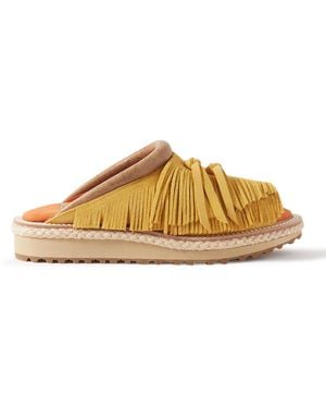 Kapital Pueblo Rain Leather-trimmed Fringed Suede Sandals - Metallic