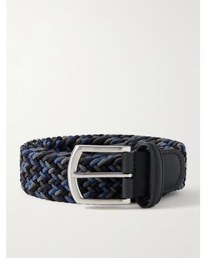 Anderson's 3.5Cm Leather-Trimmed Woven Elastic Belt - Black