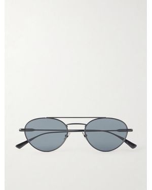 Saint Laurent Double-Bridge Round-Frame Metal Sunglasses - Blue