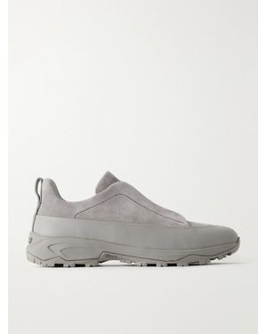ZEGNA Triple Stitch Monte Leather-Trimmed Suede Slip-On Trainers - Grey