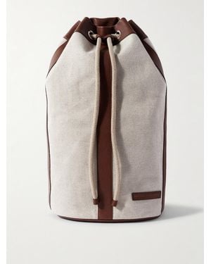 Brunello Cucinelli Leather-Trimmed Cotton And Linen-Blend Canvas Backpack - Natural