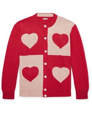 Bode Hearts Lamé Cardigan - Red