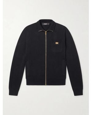 Versace Embellished Cotton-blend Zip-up Jumper - Blue