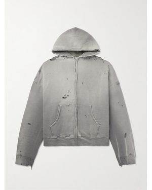 SAINT Mxxxxxx Distressed Cotton-Jersey Zip-Up Hoodie - Grey