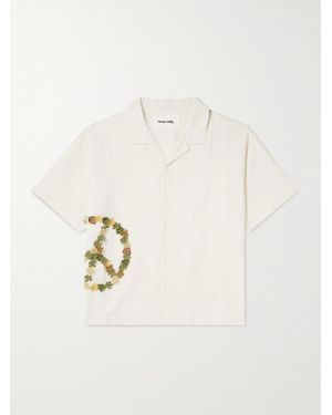 STORY mfg. Greetings Oversized-Hemd aus Biobaumwolle mit Applikation und Reverskragen - Natur