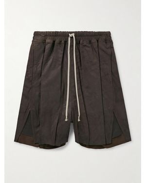Rick Owens Straight-Leg Leather Drawstring Shorts - Grey