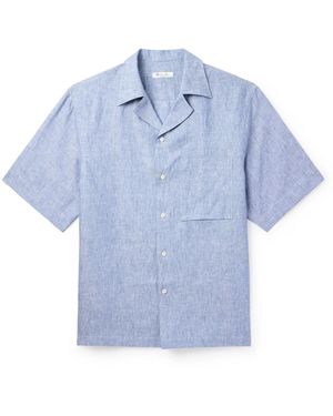 Loro Piana Federico Camp-collar Linen Shirt - Blue