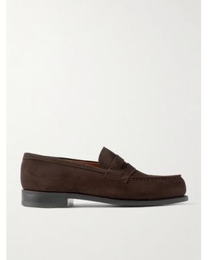 J.M. Weston 180 Moccasin Suede Penny Loafers - Brown