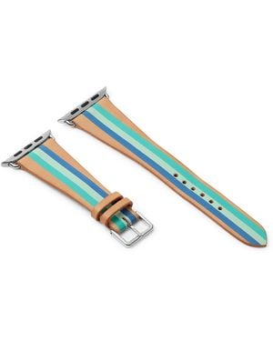 La Californienne Aquamarine Striped Leather Watch Strap - Blue