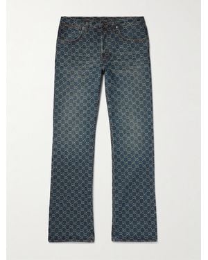 Gucci Straight-Leg Logo-Jacquard Jeans - Blue