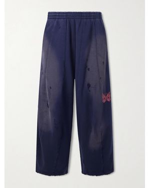 Needles Deconstructed Hd Wide-Leg Distressed Cotton-Jersey Joggers - Blue