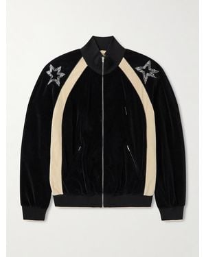 Valentino Garavani Beaded Crystal-Embellished Cotton-Blend Velour Track Jacket - Black