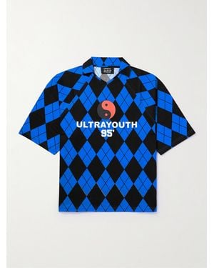 Liberal Youth Ministry Printed Argyle Cotton-jersey Polo Shirt - Blue