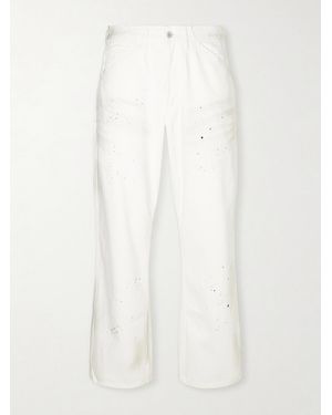Neighborhood Cropped Wide-leg Paint-splattered Denim Cargo Trousers - White