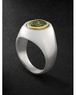 MAOR Solitaire Ring aus Sterlingsilber und 18 Karat Gold mit Turmalin - Schwarz