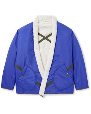 Greg Lauren Shawl-Collar Grosgrain-Trimmed Fleece-Lined Shell Jacket - Blue