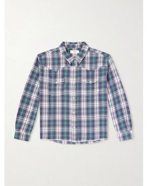 CHERRY LA Cropped Checked Cotton-flannel Shirt - Blue
