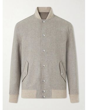 Eleventy Wool And Cashmere-Blend Herringbone Bomber Jacket - Grey