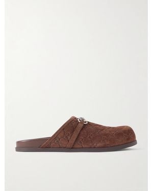 Gucci Rhein Horsebit-Embellished Suede Mules - Brown