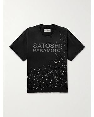 Satoshi Nakamoto Luke Distressed Logo-Print Cotton-Jersey T-Shirt - Black