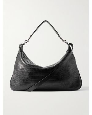 Celine Romy Large Croc-Effect Leather Messenger Bag - Nero