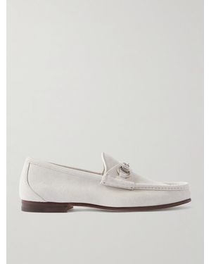 Gucci Horsebit 1953 Collapsible-Heel Embellished Suede Loafers - White