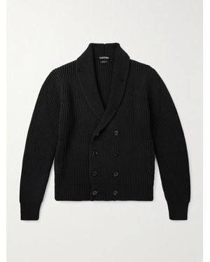 Tom Ford Shawl-Collar Double-Breasted Ribbed Wool And Silk-Blend Cardigan - Black