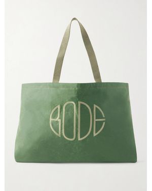 Bode Logo-Embroidered Waxed-Cotton Tote Bag - Green
