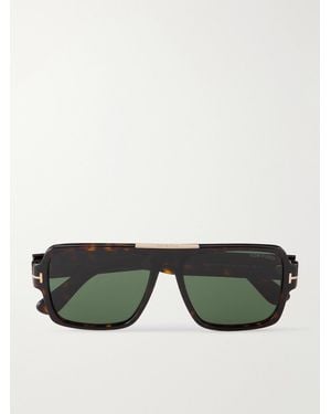 Tom Ford Sean-02 Rectangular-Frame Tortoiseshell Acetate Sunglasses - Green