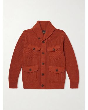 RRL Shawl-Collar Ribbed Cotton And Wool-Blend Cardigan - Orange