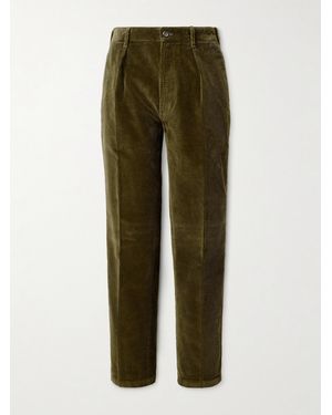Drake's Games Straight-Leg Pleated Cotton-Corduroy Trousers - Green