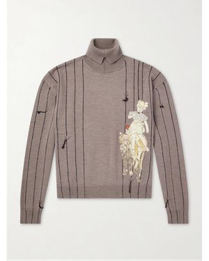 Enfants Riches Deprimes Broken Rope Embroidered Merino Wool Turtleneck - Grey