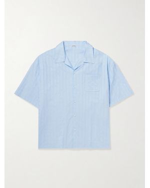 Loewe Camp-Collar Logo-Embroidered Checked Cotton-Jacquard Shirt - Blue