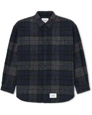 WTAPS Logo-appliquéd Checked Brushed Wool-blend Overshirt - Blue