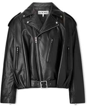 Loewe Belted Padded Leather Jacket - Black