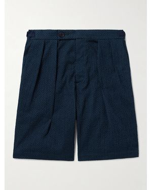 Blue Blue Japan Gurkha Straight-Leg Belted Pleated Lace-Trimmed Cotton Shorts - Blue
