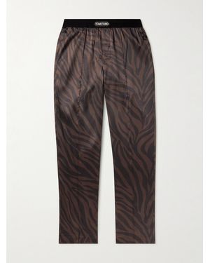 Tom Ford Straight-leg Velvet-trimmed Printed Silk-blend Pyjama Trousers - Brown